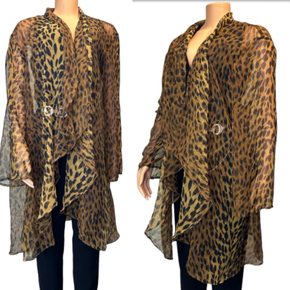 Vintage 90s Night works Surplice Cheetah print top cover up draped  Size 26W